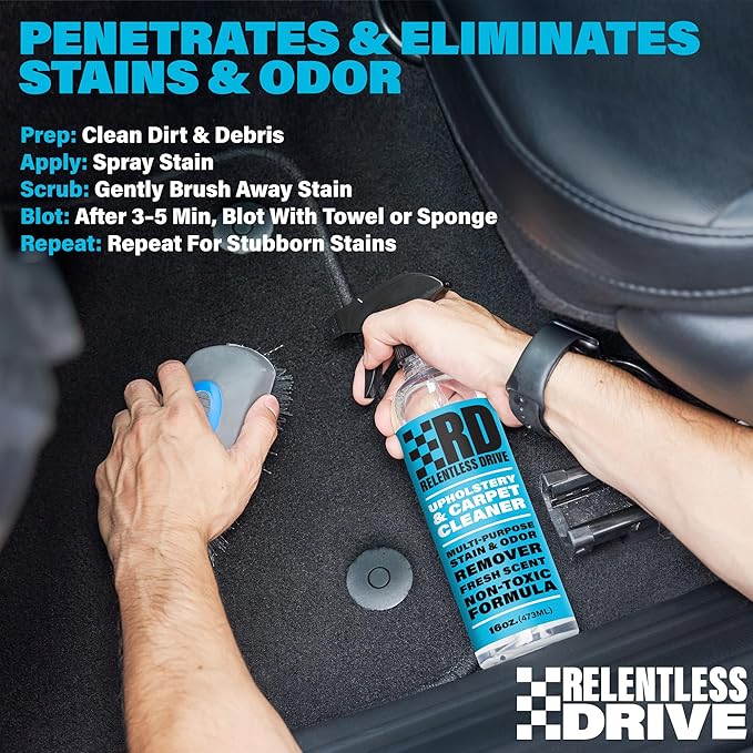 Car Interior Carpet & Upholstery Seat Cleaner — Safe for All Cars — for Carpets, Seats, Floor Mats, Home, Office & More — 16oz Cleaner Kit