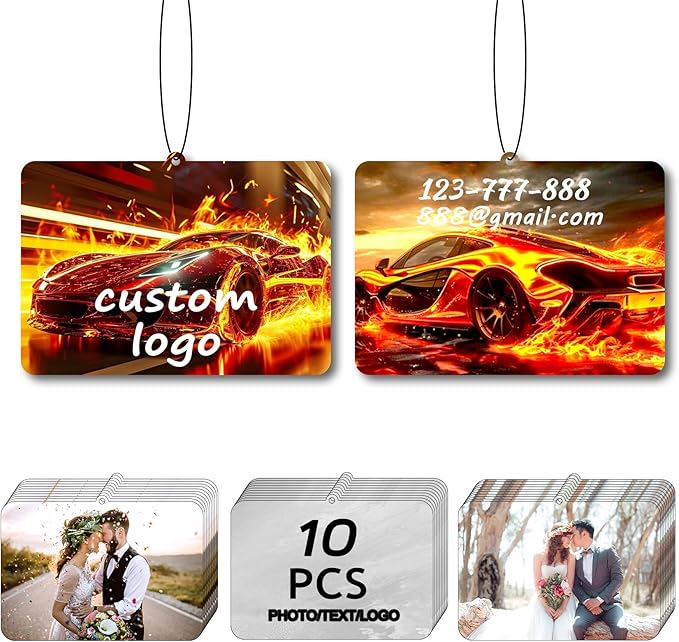 10/50/100Pcs Custom Logo Bulk Car Air Fresheners, Wholesale Custom Car Air Fresheners with Photo/Text/Logo, Suitable for Truck and Car Drivers, as Well as Business Logos(10 Horizontal)
