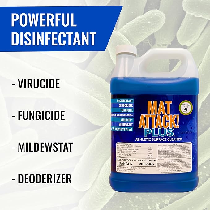 Dollamur Mat Attack! PLUS® Gym & Yoga Mat Cleaner, Hygienic Cleaner for Rubber Flooring, Wrestling Mats, and Fitness Floors-Gallon