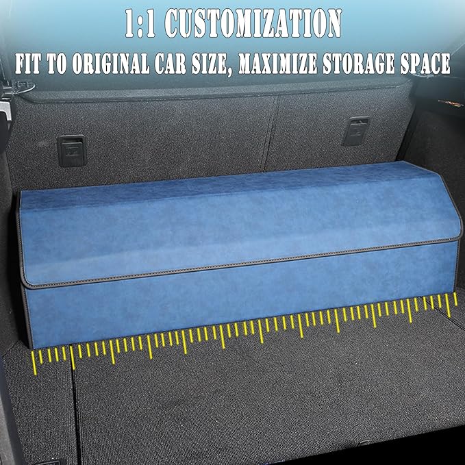 Trunk Organizer for Jeep Grand Cherokee 2021-2025 - Blue Alcantara Leather Storage Box, Tailored Precision, Maximize Your Storage, Large Foldable Trunk Organizer Boxs with 3 Compartment
