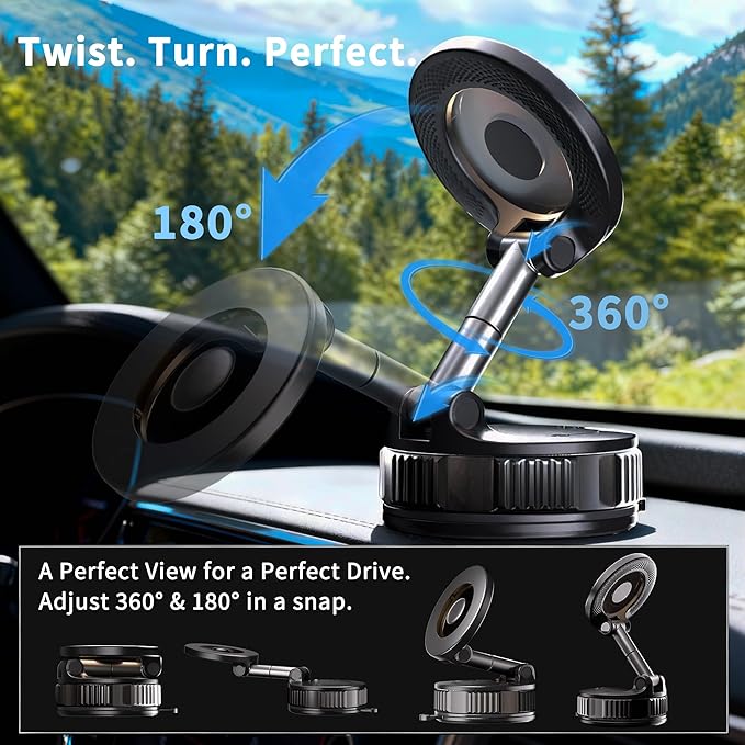 RayLink for MagSafe Car Phone Holder [120LB Suction & 2800gf Magnet] 360° Adjustable for Magnetic Phone Mount Compatible for iPhone 17/16/15/14/13/12 Series