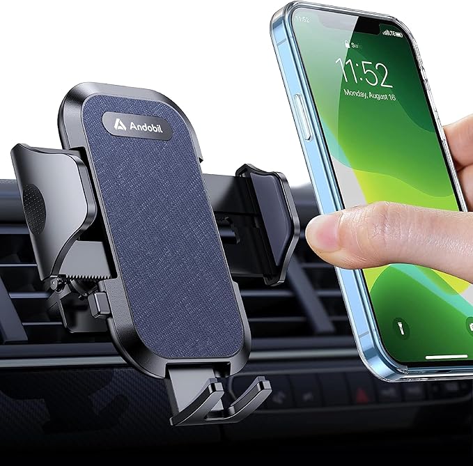 andobil 2025 Upgraded Car Phone Holder Mount for Vent, Military Sturdy Metal Clip Air Vent Phone Holder for Your Car Easy Used Cell Phone Car Mount, Blue