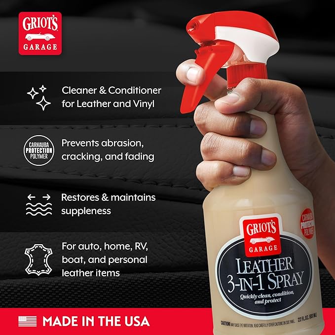 Griot's Garage Leather 3-in-1 Spray, Cleaner and Conditioner for Leather and Vinyl, Car Seats and Vehicle Interior, Truck, RV, Boats, and Home, 10963, 22 oz