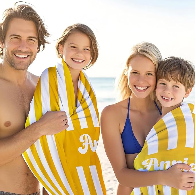 JML Personalized Beach Towel with Name, Custom Cabana Stripe Beach Towel, Customized Microfiber Pool Towel, Quick Dry & Absorbent Swim Towel for Adult,Mother's Day, Birthday, Summer Holiday,Vacation