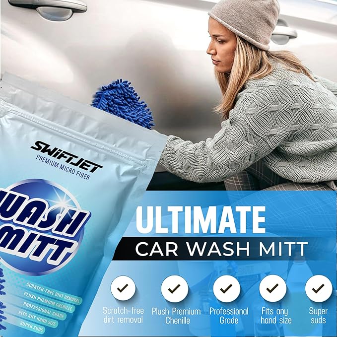 Ultra Plush Microfiber Car Wash Mitt - Scratch-Free, Lint-Free, Extra Absorbent, Machine Washable - Detailing Chenille Cleaning Mitt Perfect for Cars, Trucks, Motorcycles, and Household Surfaces