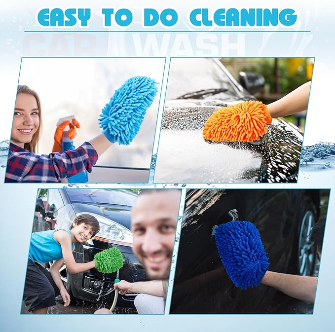 Toulite 16 Pcs Car Wash Mitt Chenille Microfiber Wash Mitt Double Sided Glove Cleaning Drying Mitts (5.91 x 9.06 Inch,Bright Colors)