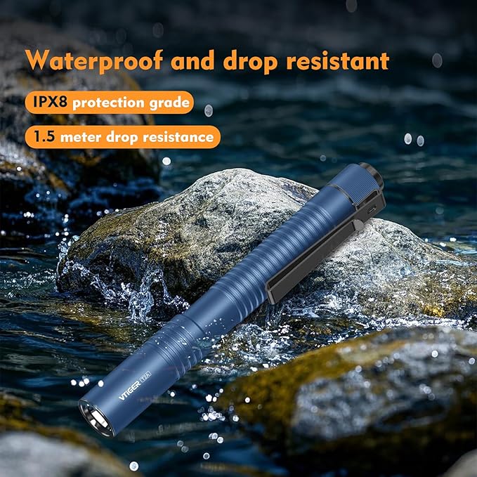 VTIGER T2A Compact EDC Flashlight,1500 High Lumens AA Rechargeable LED Flashlight, Super Bright Small Tactical Tail Switch Pocket Flash Light with Magnet for Camping,Hiking,Outdoor,Home,Emergency