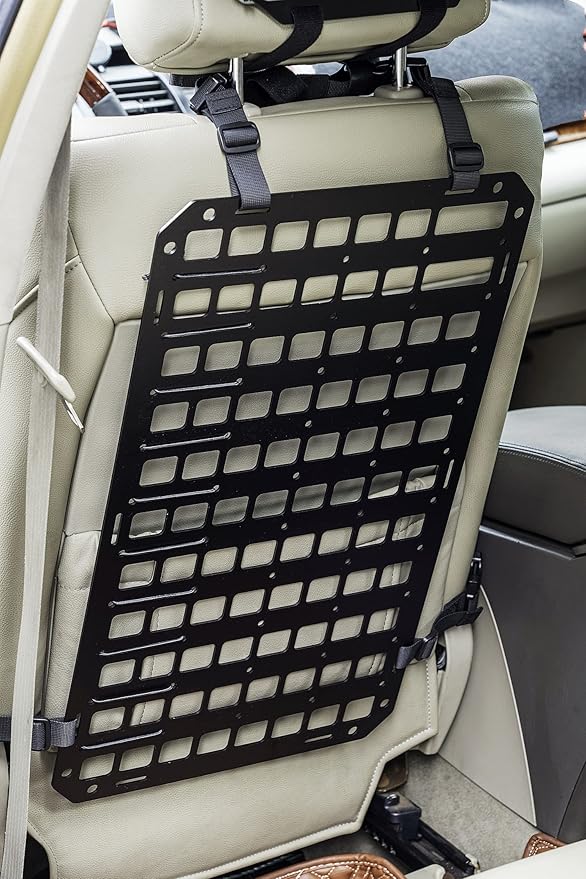 TACNEX Rigid MOLLE Panel for Vehicle Seat Back Organizer Aluminum Alloy Plate for Auto Modular Storage Patrol Car Tactical Gear EDC Pouch Holder Holster Bag Rack Mount Platform
