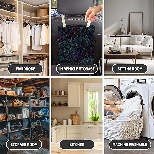 Cute Car Trash Can, Hanging Canvas Car Back Seat Organizer and Storage Bag, Funny Car Trash Bag For Travelling, Outdoor Mandala Dark Pattern