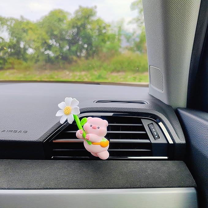 Cute Car Air Freshener for Women/Men, Pilot Car Vent Clips Creative Automotive Fragrance Air Diffuser, Outlet Flower Fan Automotive Decoration Interior Accessories (Flower Pig)