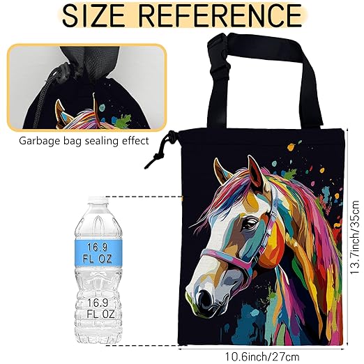 Watercolor Horse Car Trash Bag, Hanging Drawstring Car Garbage Bag,Canvas Car Back Seat Organizer with Adjustable Buckle for Men and Women
