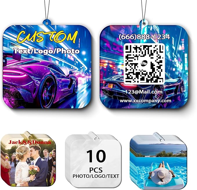 10/20/50/100Pcs Custom Logo Air Fresheners for Car Bulk, Personalized Logo Car Air Fresheners Bulk DoubleSided, Customized Air Freshener Suitable for Car,Wardrobe, Branding Business (Square)