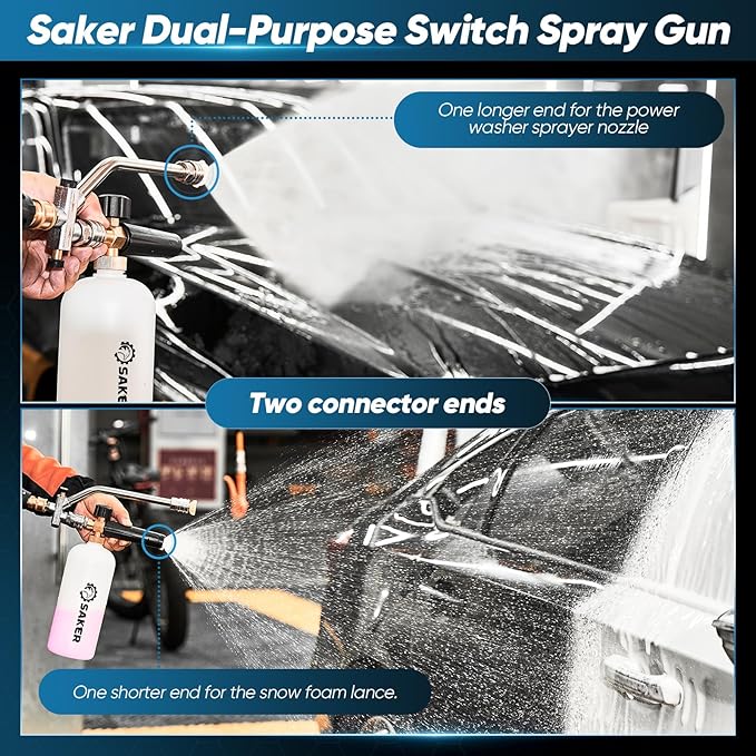 Saker Foam Cannon Dual Connector Accessory, Dual-Purpose Switch Spray Gun,Foam Cannon for Pressure Washer for Car Washing and Cleaning