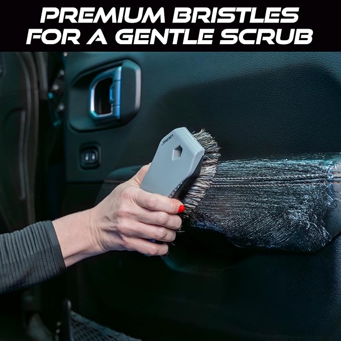 VIKING Leather Cleaner Brush, Horsehair Bristles for Car Interior, Cleaning Brush for Car and Home, Grey, 6.5 x 2.8 x 2 inch