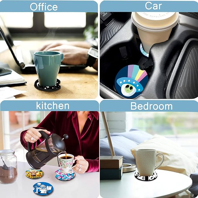 2 Pack Blue Rainbow Tree of Life Car Cup Holder Coasters 2.75" Universal Size Anti Slip Rubber Mat Gifts for Women Men Neoprene Auto Insert Cars Coasters Tree of Life Car Accessories Interior Decor