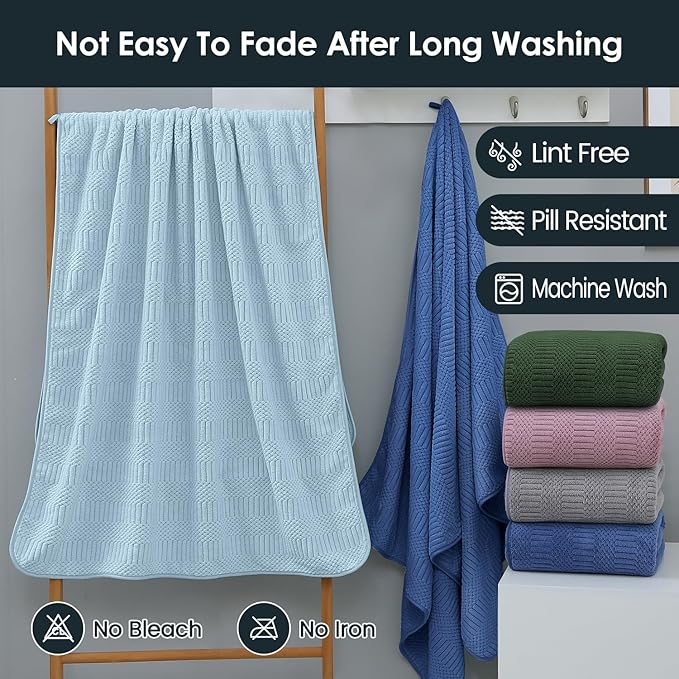 JML Microfiber Bath Towels, Large Bathroom Towel for Adult, Pack of 2, 30" x 60", Soft, Super Absorbent and Fast Drying, Use for Hair Wrap, Sport, Fitness, Yoga, Diamond Cross Grid Olive-Green