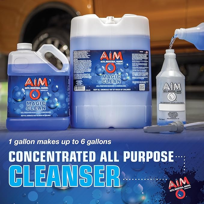 AIM Chemicals Magic Clean Multipurpose Cleaner - Industrial & Car Detailing - Cleans Cars, Trucks, SUVs, Boats, RVs - Effective Wheel & Tire Cleaner - Powerful Degreaser - Heavy Duty Use - Quart