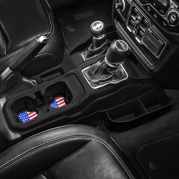 Center Console Organizer with Cup Holder for Jeep Wrangler JL Gladiator JT 2018–2025, Anti-Slip Cup Holder Insert Gear Shift Side Tray for Jeep Storage Accessories