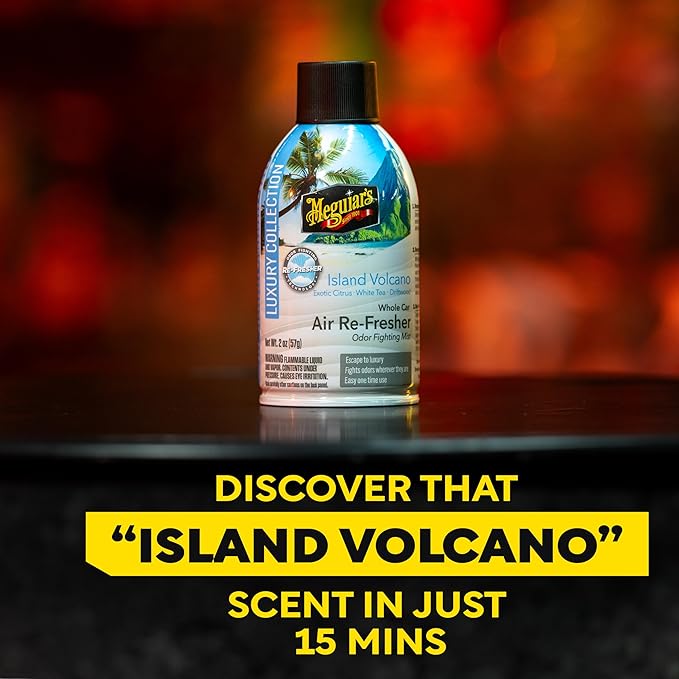 Meguiar's Car Air Refresher Odor Fighting Mist – Island Volcano, Long-Lasting Car Freshener Fights Strong & Unwanted Vehicle Smells Renewing Interiors with a Luxurious & Refreshing Scent, 2oz Aerosol