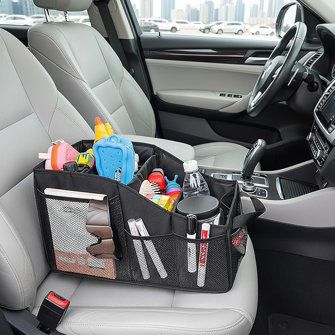 Car Seat Organizer Backseat,Passenger Car Organization with 2 Cup Holders,Automotive Backseat Organizer for Front Seat,Console,Car Essentials,Black