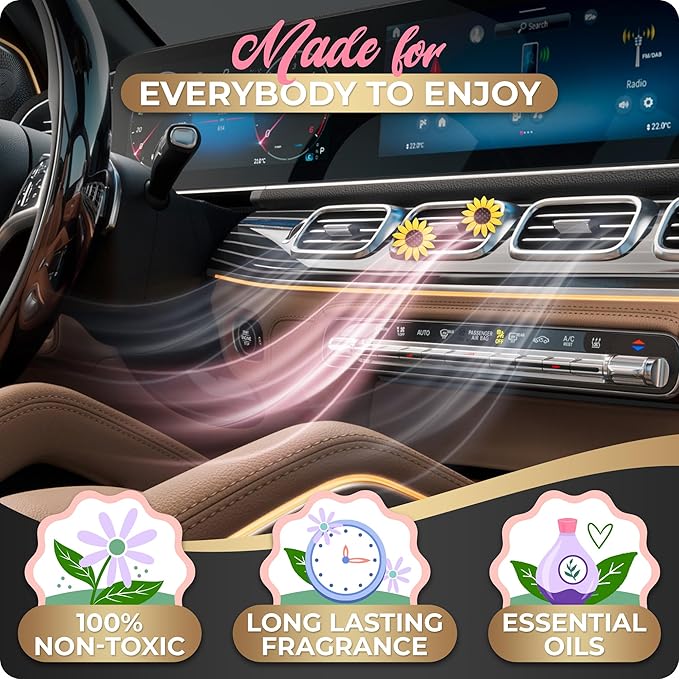 2 Pieces Sunflower Car Accessories Cute Car Air Freshener Sunflower Air Vent Clips Sunflowers Gift Decorations Girasoles Car Clip Interior Air Vent Decor