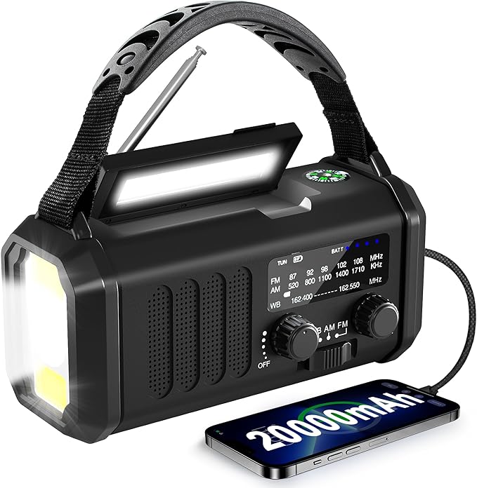 Gifts for Men Husband Dad Valentines Day, Emergency Hand Crank NOAA Weather Radio with Solar Charging 20000mAh Battery Built-in Flashlight, Reading Light & SOS Alarm for Anniversary Birthday Gifts