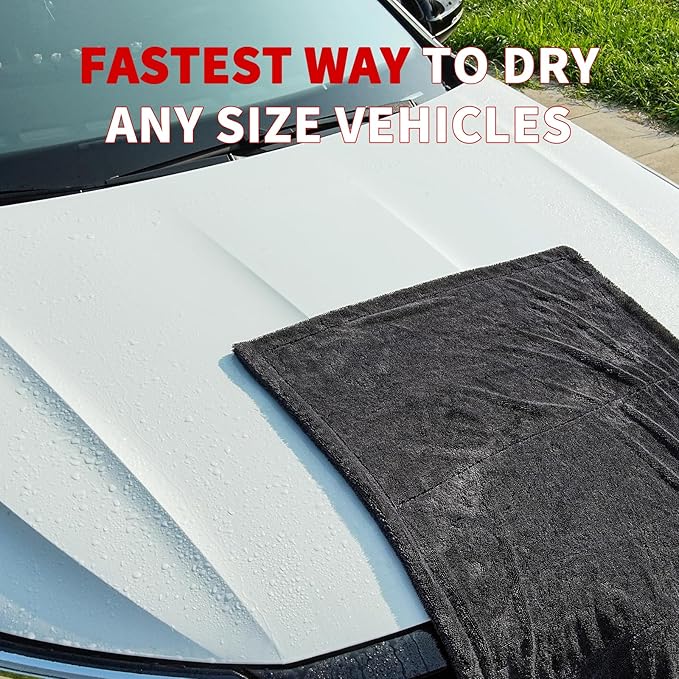 Wasal Car Drying Towel - 24" x 36" XL, Popular Pick Among Detailing Pro- 1300 GSM Microfiber Edgeless Twisted Loop Design - 70/30 Blend, Extra Large,Super-Fast Drying, Streak Free