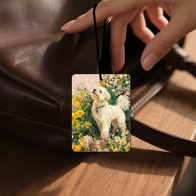Vintage Floral Puppy Air Freshener 4Pcs, Artistic Dog & Flower Scene Air Freshener for Car Interior, Closet, Drawer, Books, Car Mirror Decor Hanging, Gift for Dog Lovers