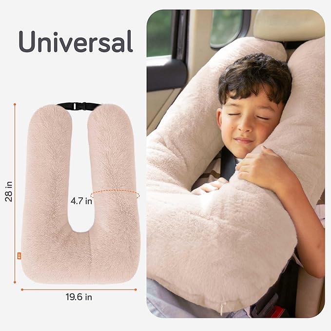 Baby Uma Car Pillow for Kids - Soft 'n Cozy U-Shaped Kids Travel Pillow, Machine Washable Cover & PP Cotton Filling, Car Seat Head Support Toddler, Neck Pillows for Travel (Blush)