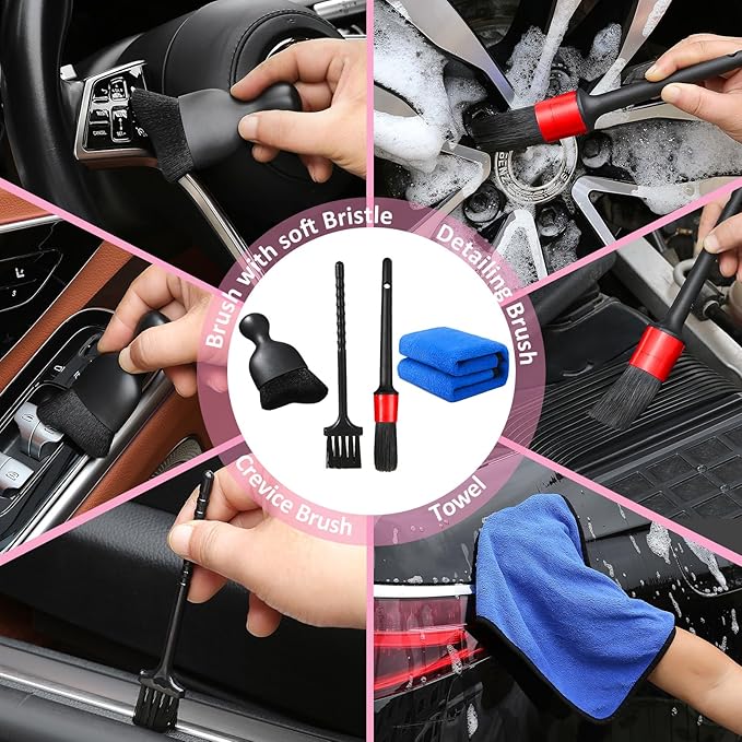 10pcs Windshield Cleaning Tool Inside Car Window Cleaner Wash Kit with 4 Reusable Microfiber Pads 1 Spray Bottle and Extendable Handle Interior Auto Glass Wiper Kit, Pink