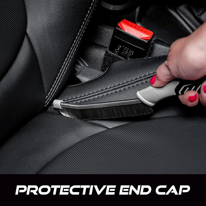 VIKING Car Detailing Brush Set for Car Cleaning Kit, Multi-Purpose Interior Car Cleaner Brush Set for Interior Detail, Includes Medium Bristles and Stiff Bristles, 4 Pack, Black/White