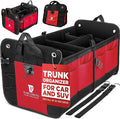 TRUNKCRATEPRO Red Car Accessories Trunk Organizer For Car, Suv Premium Multi Compartments Collapsible Portable Car Organizer For Women W 2 Adjustable straps, non-skid bottom (Large Capacity)