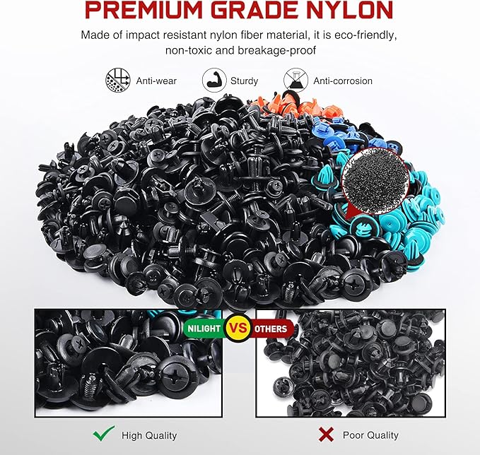 Nilight 680Pcs Car Push Retainer Clips Auto Fasteners Assortment Popular Sizes Nylon Bumper Fender Rivets Cable Ties for Toyota GM Ford Honda Chevy
