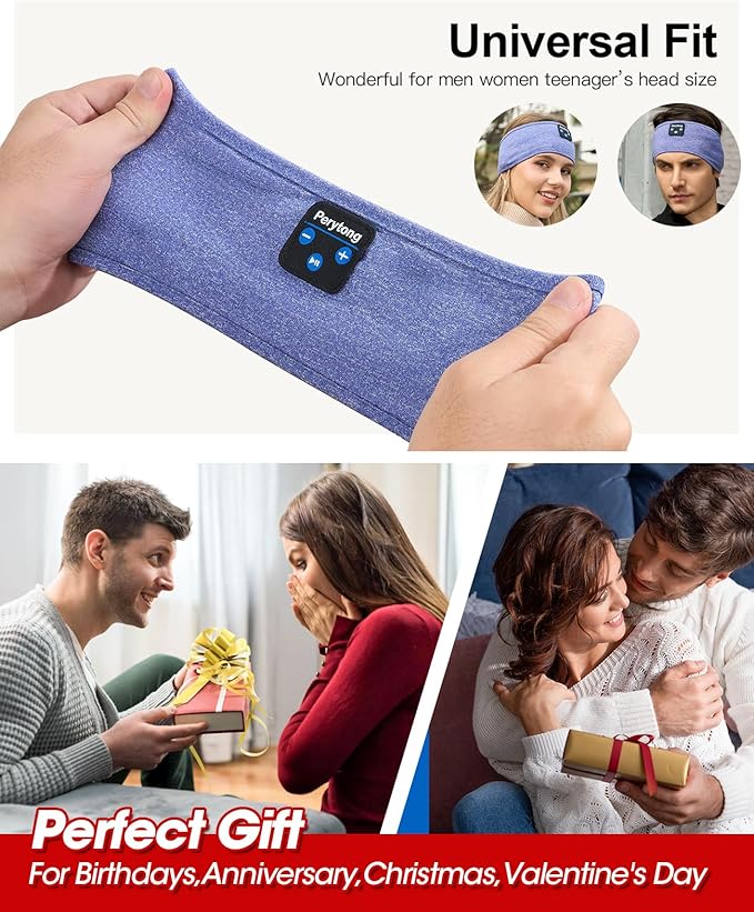 Perytong Sleep Headphones Wireless, Bluetooth Sports Headband Headphones with Ultra-Thin HD Stereo Speakers Perfect for Sleeping,Workout,Jogging,Yoga,Insomnia, Air Travel, Meditation (SkyBlue)