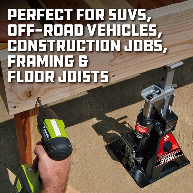 POWERBUILT 3 Ton All-in-One Hydraulic Bottle Jack and Jackstand in One, Compact, Wide Base, 11-21 Inch Range, Eliminates Jackstands, for Trucks, SUVs, RVs, Trailers, ASME, Not for Sedans - 640912