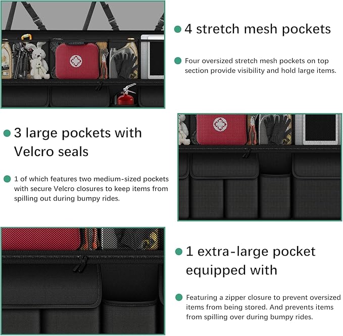 Hanging Car Trunk Organizer Fit For Rogue Foldable Large Capacity 41.3x20 inch Backseat Trunk Organizers Storage, Car Accessories Interior, with Multi Pockets Black