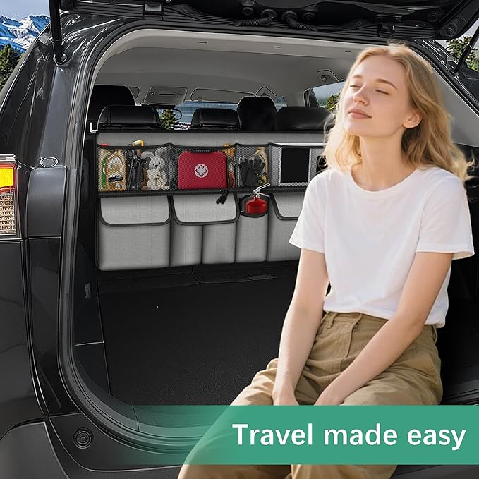 Hanging Car Trunk Organizer Fit For Honda CR-V Foldable Large Capacity 41.3x20 inch Backseat Trunk Organizers Storage, Car Accessories Interior, with Multi Pockets Grey