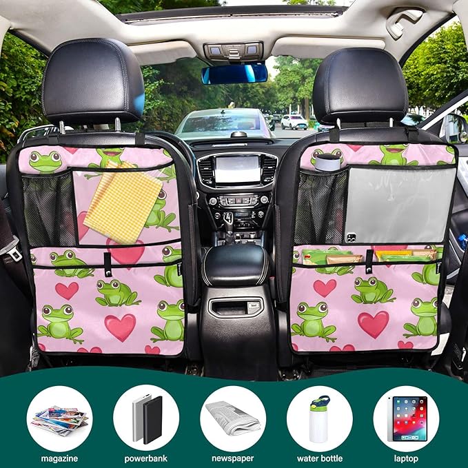 Pink Frog and Love01 1 Pack Backseat Car Organizer with Storage Pockets Seat Back Organizers for Kids Kick Mats Backseat Protector Automotive