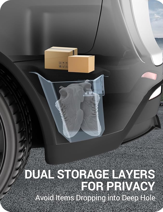 BASENOR 2025 2026 Tesla Model Y Trunk Storage Bins, Trunk Organizer with Carpeted Lid, Rear Trunk Side Storage Box for Model Y Juniper Interior Accessories (Standard/Premium/Performance)