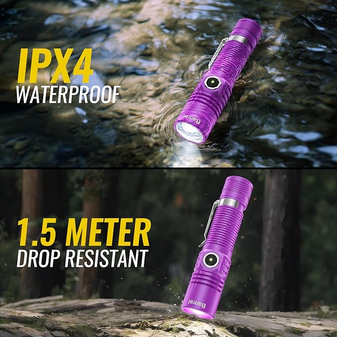 Rechargeable Tactical Flashlights, High Lumens Small Mini USB-C LED Flashlight, Compact EDC Flash Light, 4 Modes&Memory Function, Waterproof Pocket Lights for Home,Camping,Emergency (2, Purple)