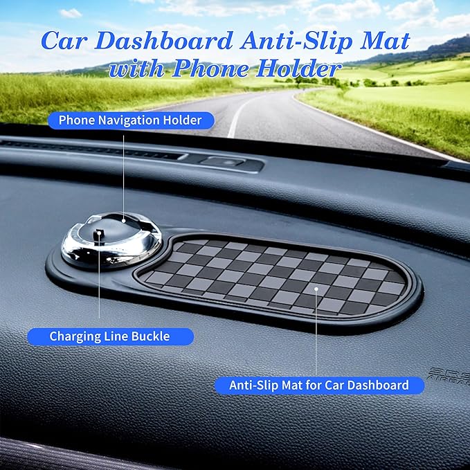 Universal Anti-Slip Car Dashboard Mat with 360° Rotating Phone Holder – Multi-Functional Organizer Pad for Phones, Sunglasses, Keys, and Daily Essentials (Gray Silver)