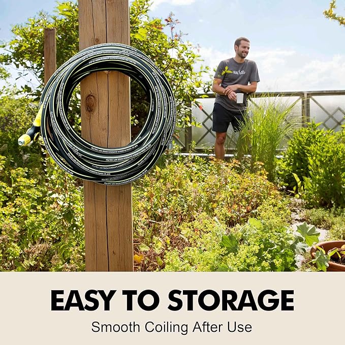 Lightweight Rubber Garden Hose 100 ft, 5/8" Hybrid Rubber Hose with Solid Brass Fitting, Water Hose Pipe for Outdoor, Cleaning & Washing