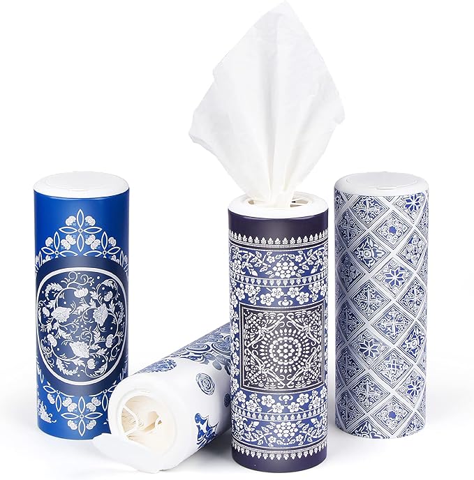 Car Round Canned Tissue Box Cup Holder Facial Tissues,Cylinder Tube Face Towel,4 Canister 3-Ply Car Napkins for Travel Tissue Bulk Fit、Home、Office、School by CLOVER