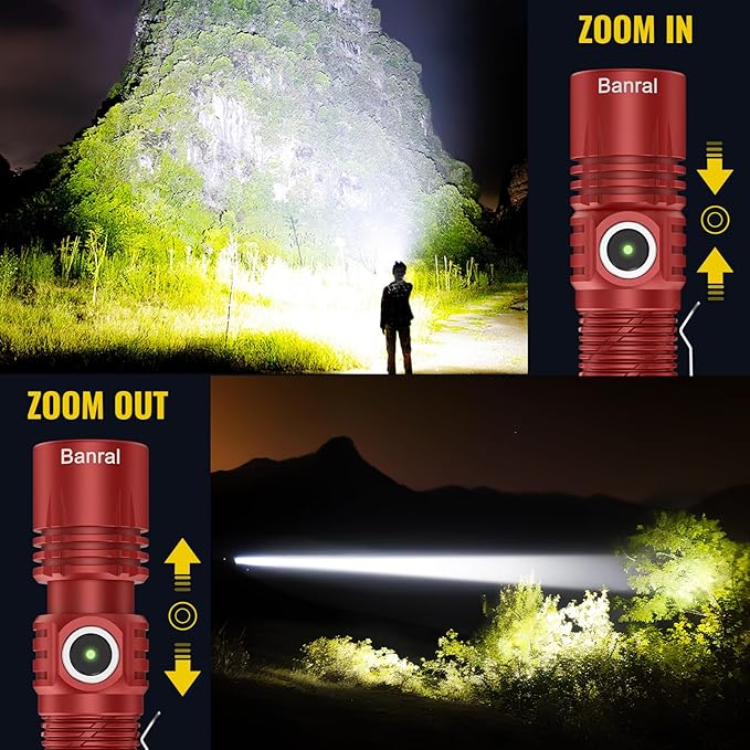Banral Rechargeable Tactical Flashlights, High Lumens Small Mini USB-C LED Flashlight, Compact EDC Flash Light, 4 Modes&Memory Function, Waterproof Pocket Lights for Home,Camping,Emergency (1, Red)