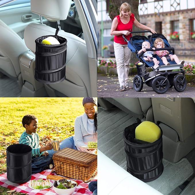 BBTO 2 Pcs Pop up Car Trash Can, Combination Size Portable Collapsible Trash Can with Elastic Band Hanging Waterproof Waste Basket, Rubbish Bin for Car Garbage Camping Traveling