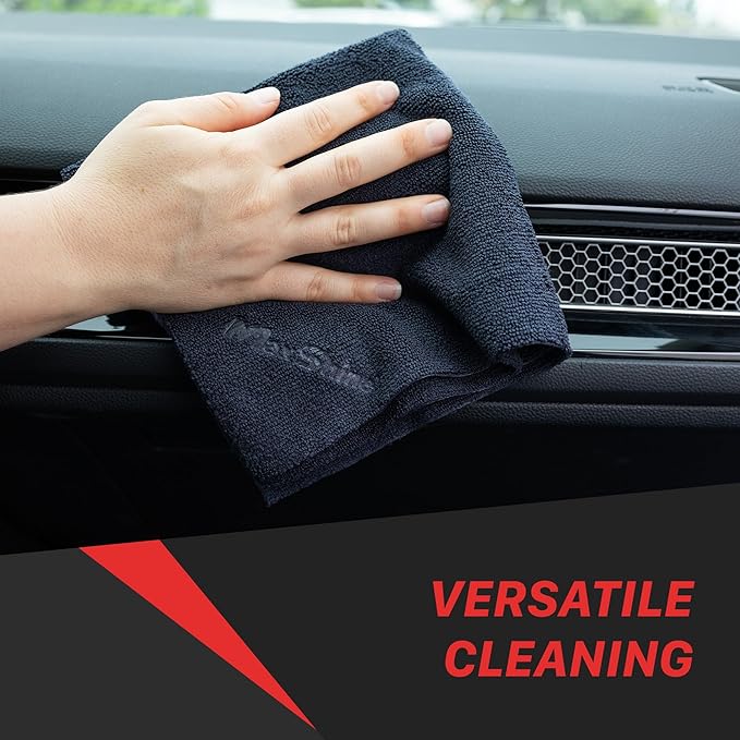 Maxshine 16" x 16" Universal 5-Pack Black Microfiber Car Detailing Towels – 330GSM Ultra-Soft & Absorbent – Ideal for Car Wash, Polishing & Interior/Exterior Detailing