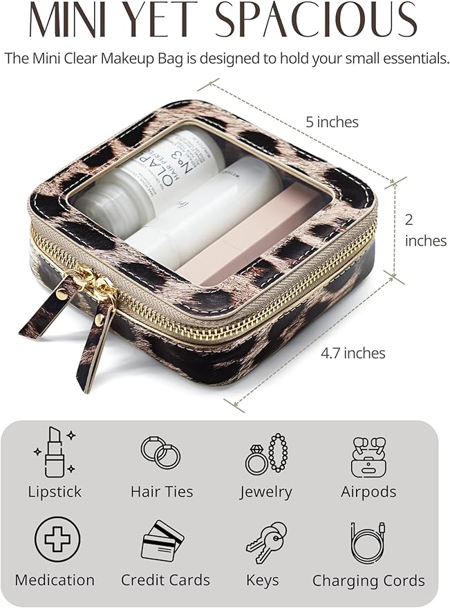 Popvibe Clear Makeup Bag Travel Cosmetic Case Transparent Toiletry Bag with Zipper, Portable Make Up Organizer Traveling Compact Car Bag for Essentials