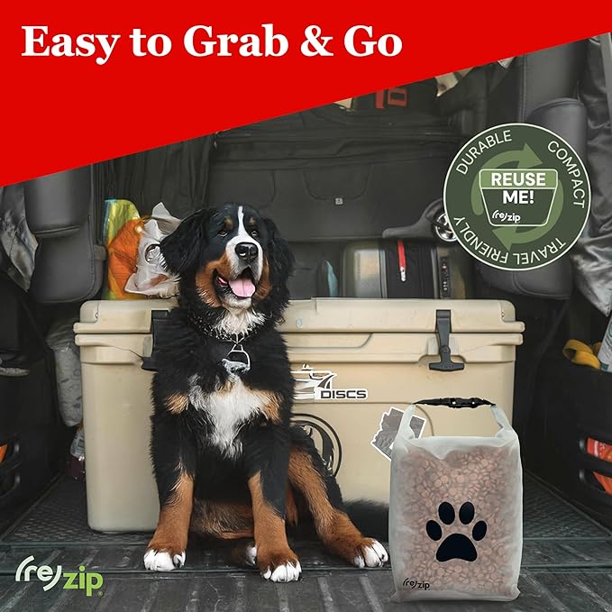(re)zip Large Roll Top Pet Dry Food Storage Bag 40-Cup, BPA-Free, Food-Grade, Pet-Safe, Freshness Seal for Camping, Long Term Boarding, Travel & Daily Use, Machine Washable, Black