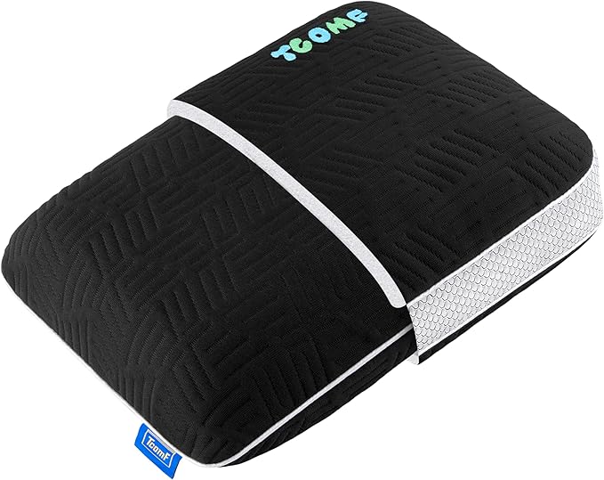 Kids Camping Pillow: Dual-Cover Memory Foam Small Pillow; Medium-Firm Camp Pillow | Mini Pillow w/ 5 Layers for Comfort and Support; Small Travel Pillow/Compact Pillow 10x16 Inches (Black)