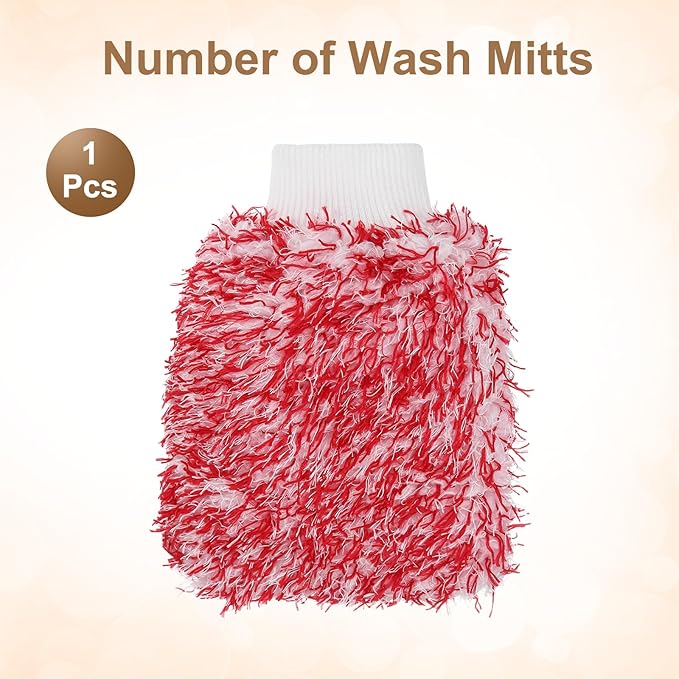HARFINGTON Chenille Microfiber Car Wash Mitts 10.2" x 6.7" Scratch Free Wash Gloves Absorbent Double Sided Plush Cleaning Drying Mitts for Car Washing Home, Red
